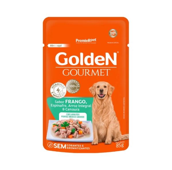 Ração Úmida Golden Gourmet Cães Adultos Raças Médias e Grandes Frango 85g