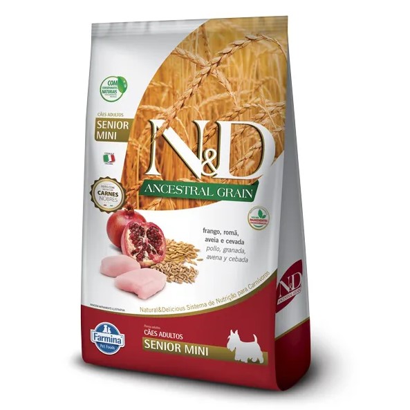 Ração N&D Ancestral Grain para Cães Sênior de porte Mini Frango e Romã 2,5kg