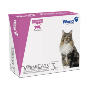 Vermífugo VermiCats Plus 600mg para Gatos de 3kg Blíster 4 Comprimidos