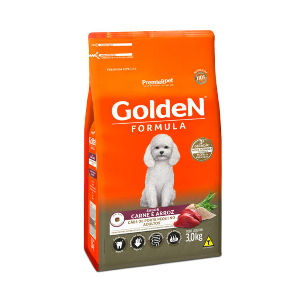 Ração Golden Fórmula Mini Bits Cães Adultos Porte Pequeno Carne e Arroz 3kg