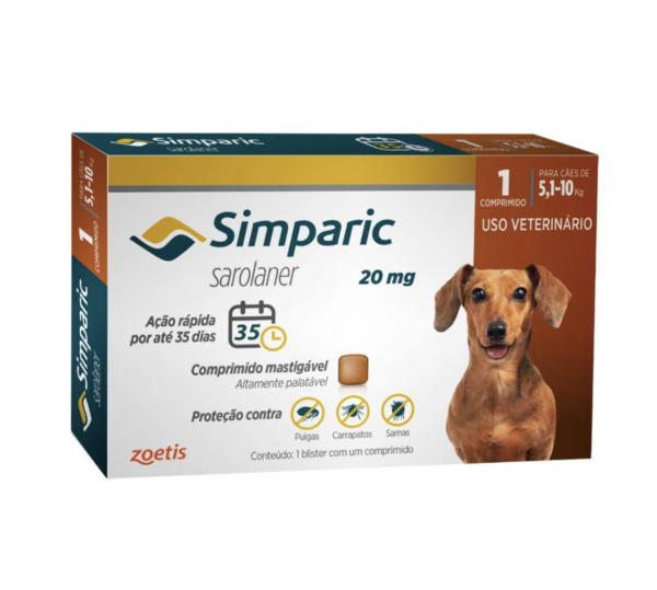 Antipulgas Simparic 5 a 10kg Cães 20mg 1 Comprimido